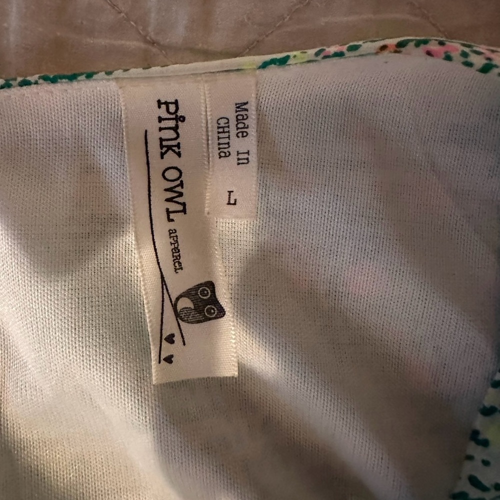 Pink Owl- Teal and Pink women’s Dress with bow- Size- large- like new! - Picture 3 of 8